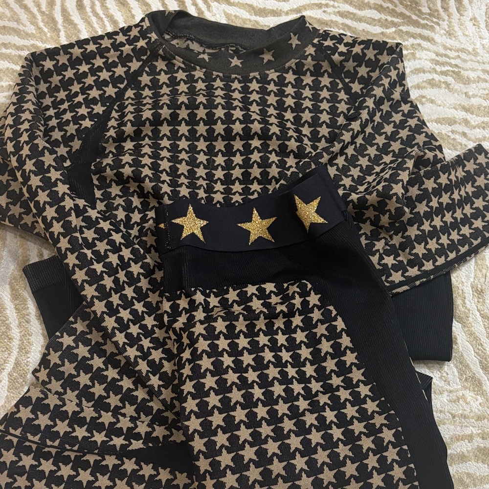 Black and Gold Star Patterned Sweater and Pants SET